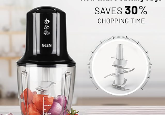 Premium quality electric chopper with 600ml bowl and stainless steel blades for kitchen use