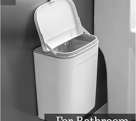 Space saving bathroom waste basket, stylish wall mounted dustbin for small bathrooms