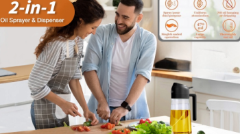 Dual function oil dispenser and sprayer with glass body for kitchen use
