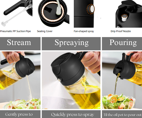 Best selling kitchen oil sprayer and dispenser with glass body and precision spout