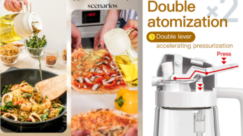 Cooking oil bottle with sprayer and pourer, premium glass, for kitchen use