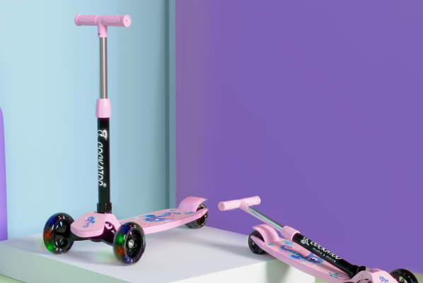 Foldable walking scooter with adjustable height and LED light wheels for kids outdoor play