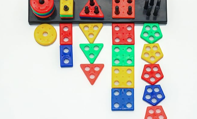 Montessori educational toy for 1 year old girl with colorful blocks and shape sorter
