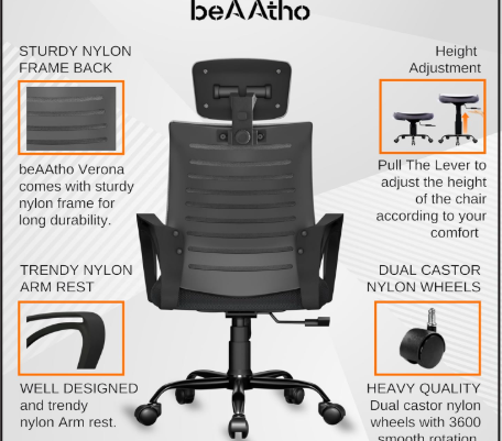 beAAtho VERONA ergonomic adjustable chair with back support for work from home