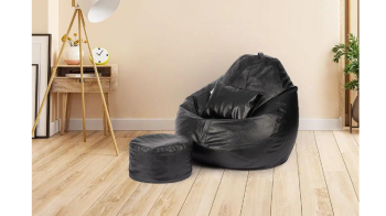 Wakefit 4XL leatherette bean bag filled with beans for living room and bedroom comfort
