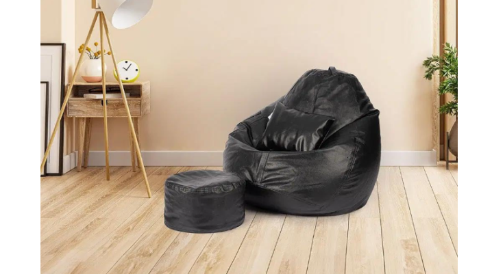 Wakefit 4XL leatherette bean bag filled with beans for living room and bedroom comfort